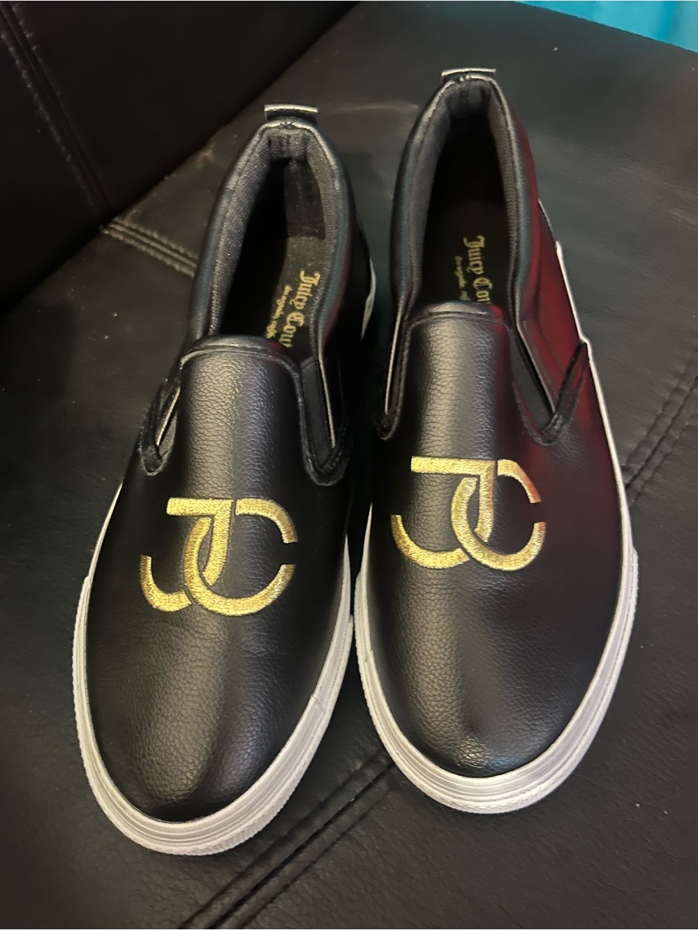 Juicy Couture Black Slip-On Loafers with Gold JC Logo